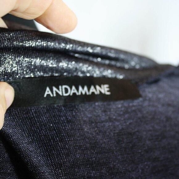 ANDAMANE Mock Neck Beth Top Metallic Silver Pewter Size S - Picture 4 of 4